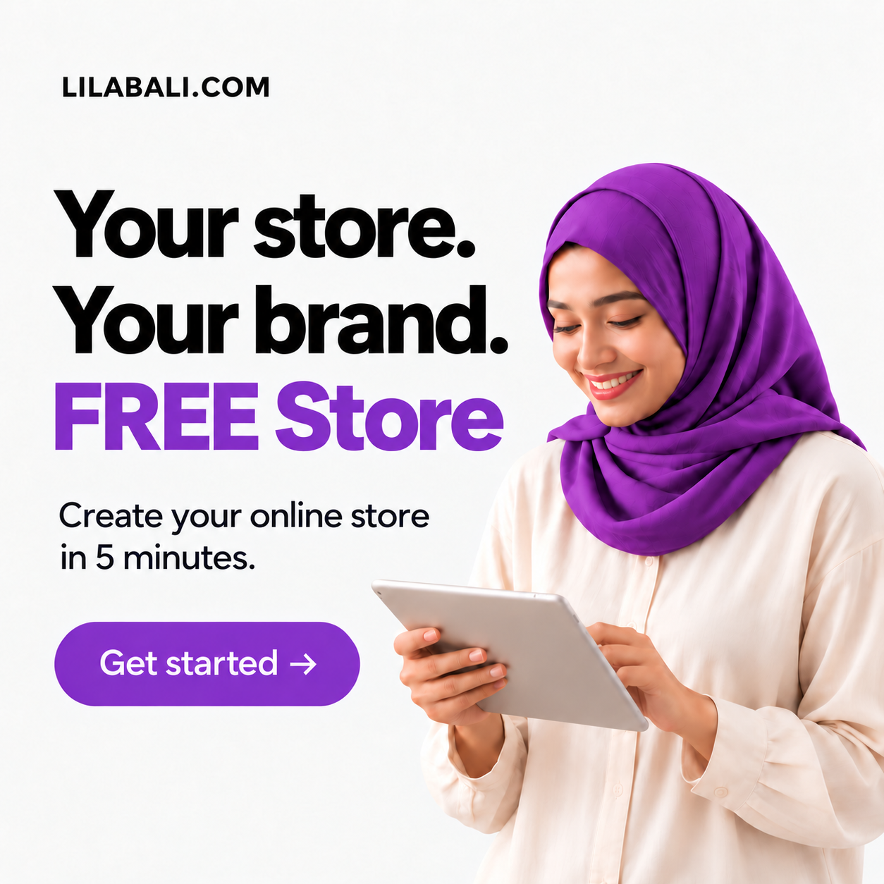 Your store. Your brand. FREE Store. Create your online store in 5 minutes with Lilabali. Get started.