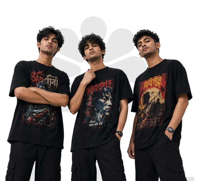 Models wearing new season printed T-shirts